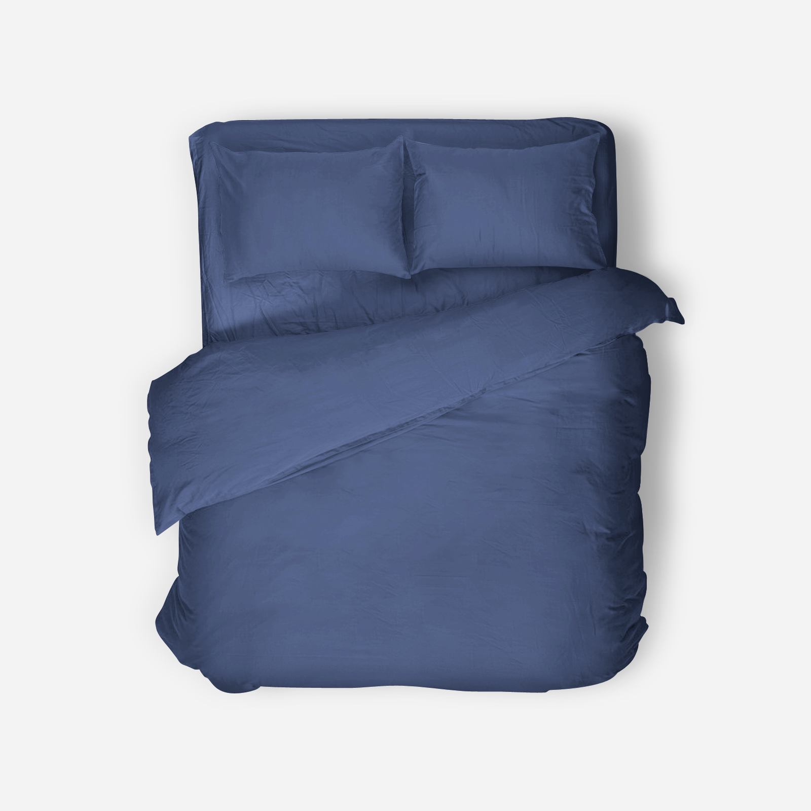 Cozy up with this midnight blue cotton bed sheet set. 4 pieces crafted for softness and long-lasting comfort. Perfect for bold, modern bedrooms.
