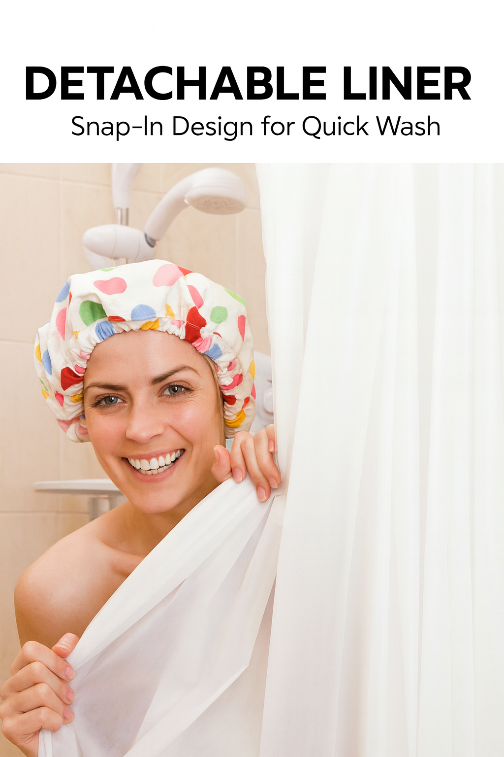 3-in-1 floral green shower curtain, waterproof, machine washable, hookless with detachable liner.