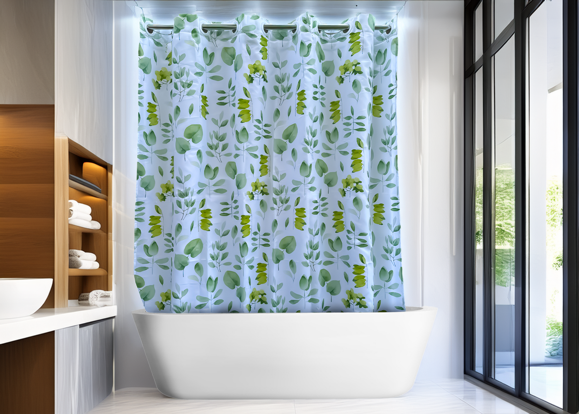 3 in 1 Hookless Botanical Shower Curtain with detachable liner 