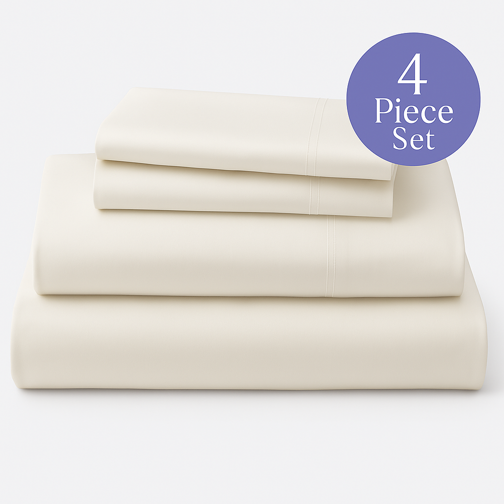 Enjoy ultra-soft comfort with our 4-piece white cotton bed sheet set. Includes fitted sheet, flat sheet, and 2 pillowcases. Breathable and durable for all seasons.