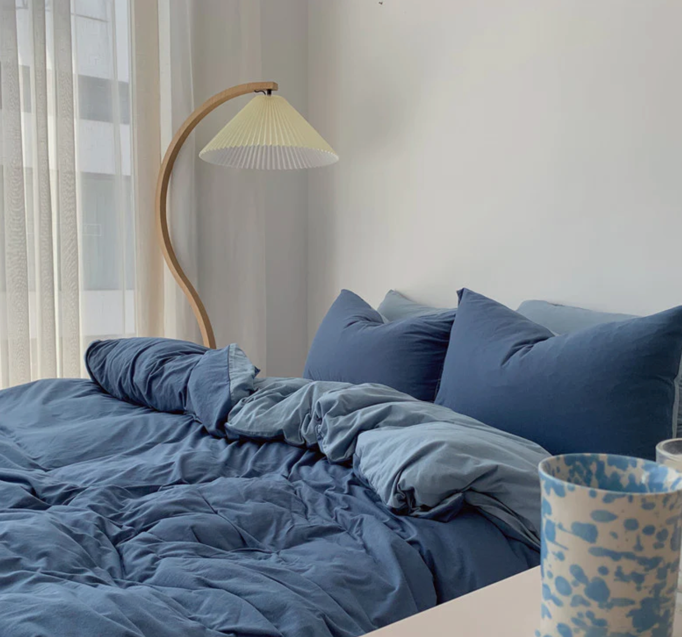 beautiful bedroom with ulap bedsheet usa dual-tone blue lightblue variant family bedsheet duvet diagonal view