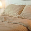 cotton striped brown duvet set, one duvet cover, two pillowcases, available in sizes twin, double, queen, king, and California King